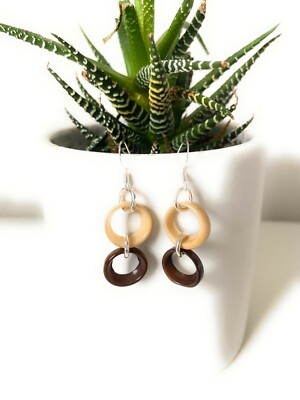 Brown, Beige Tagua Nut Earrings, Vegetable Ivory Eco Friendly Jewelry Tag268