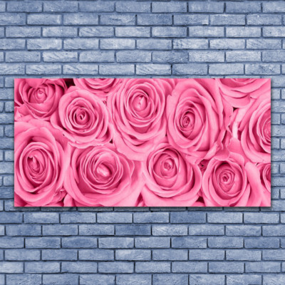 Tableau Impression Sur Verre Acrylique 140x70 Cm - Floral Roses Rouge