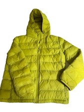 Uniqlo Jacket Kids 11-12 Lime Green Puffer Nylon Shell Polyester Fill Hooded