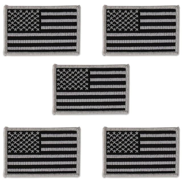 (Pack of 5) USA American Flag Embroidered Iron On Patch Subdued Grey