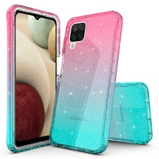 Funda de teléfono híbrida brillante transparente colorida degradada híbrida para Samsung Galaxy A12