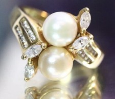 14k Perlen und CZ Ring Größe 7