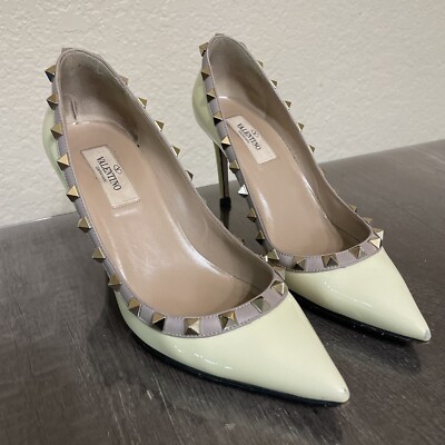 Valentino Heels Beige Size 36.5 US 6 Leather Women's Authentic Pumps