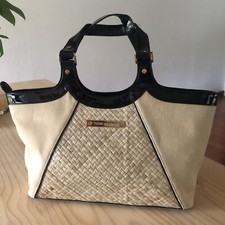 vintage tory burch shoulder bag Canvas patent leather Beige And Black