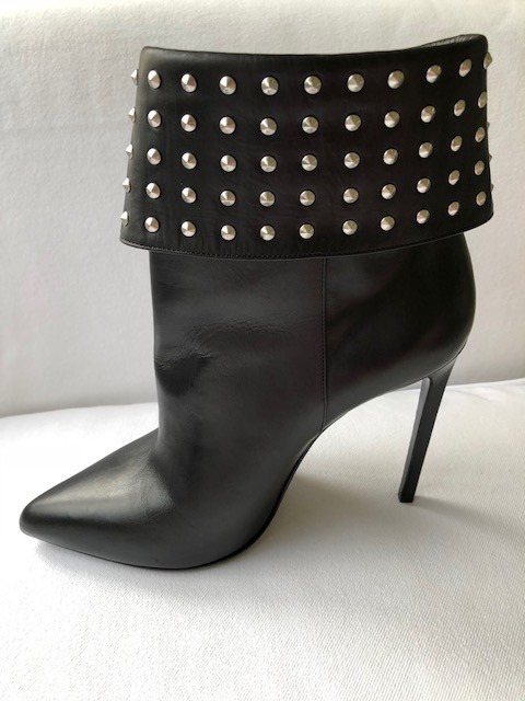 Saint Laurent Black Leather Studded Stiletto Boot 40 Perfect