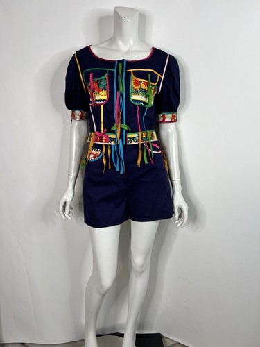 Vtg Moschino Jeans Navy Ribbon Top & Shorts Set S