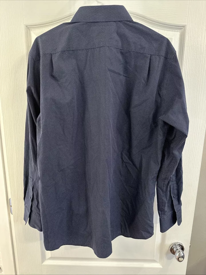 Murano Men’s Long Sleeve Shirt Slim Fit Blue with White Polka Dots 16-1/2 / 35 - Image 4 of 4