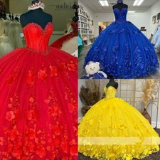 Quinceanera Dresses 3D Flower Ball Gown Princess Tulle Sparkly Sweet 16