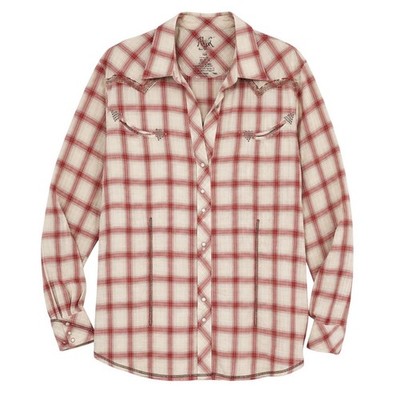 Rock 47 by Wrangler Womens Red Plaid Metallic Western Snap Shirt XXL LJ4013R