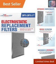 20x25x1 Electrostatic Air Filter, MERV 8, Washable, Reusable Furnace AC/HVAC ...