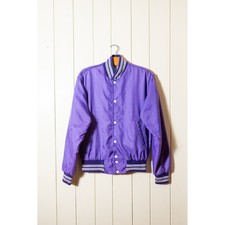 Vintage 80s Men's Purple Windbreaker Jacket Distressed Thrashed Varsity, Small