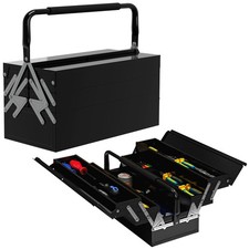 DURHAND 3 Tier Metal Toolbox with 5 Tray Carry Handle 45cmx20cmx34.5cm Black