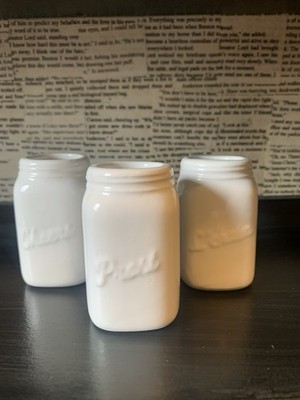 Set Of 3 White Kitchen Core Mini Mason Jars Without Lids Utensil Storage