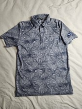 Travis Mathew Floral Leaves Polo Shirt Mens Medium Blue Gray All Over Print NEW