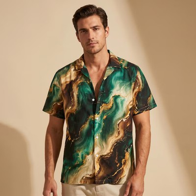 Mens Emerald Marble Hawaiian Shirt