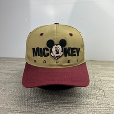 Vintage 90s Disney Mickey Mouse Hat Cap Snap Back Adjustable Tan Adult