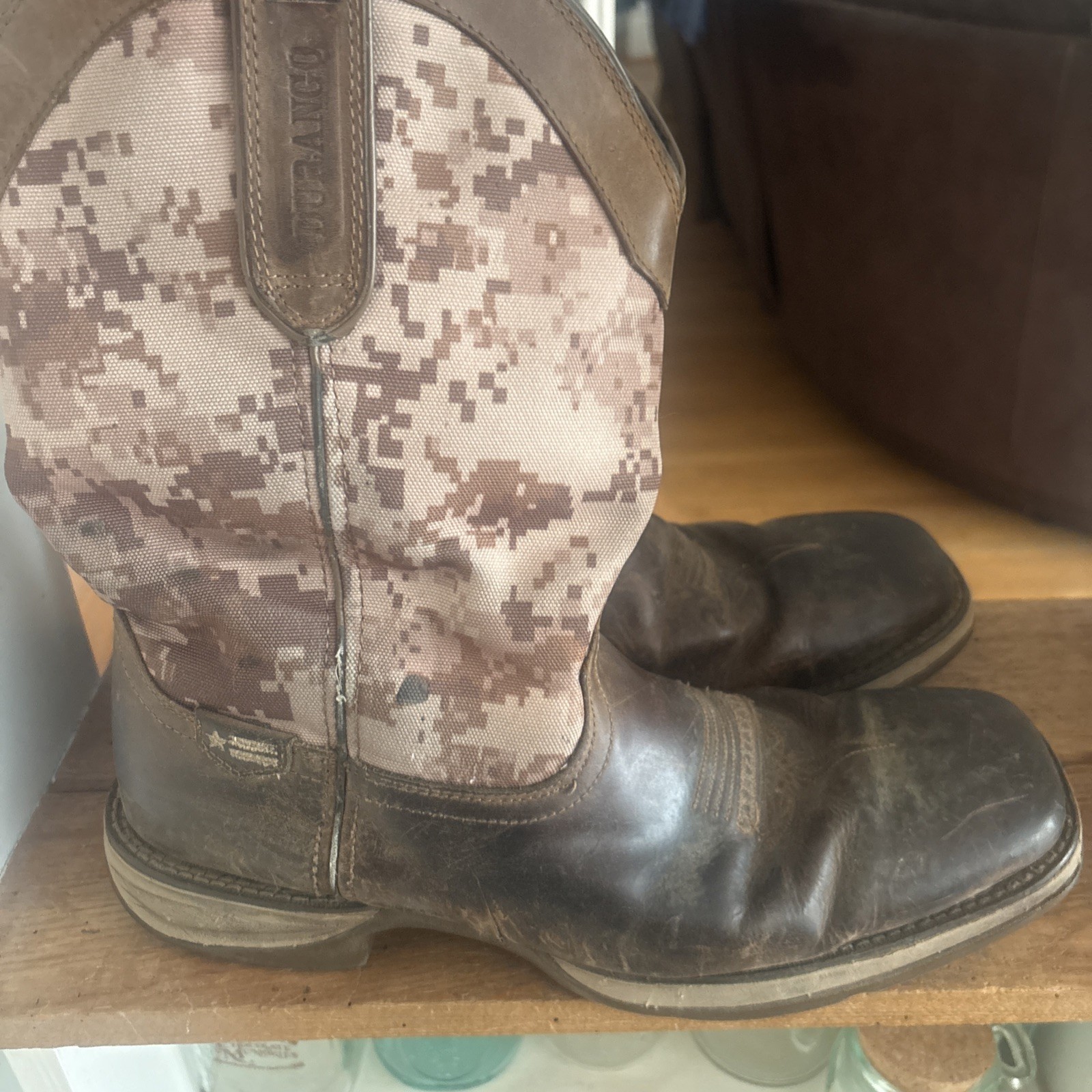 Durango Square Toe western  boots size 12 W with camo top. used
