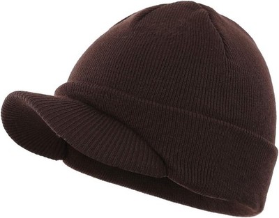 Men's Winter Beanie Hat with Visor Brim Warm Thick Knit Cuffed Watch Cap