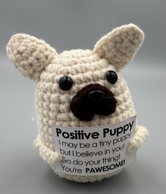 Positive Hund Dog Puppy Motivation Geschenk Gestrickt 10 cm Botschaft Happy