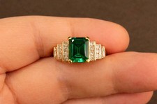 3.20 Ct Emerald Cut Natural Emerald  Diamond Wedding Ring 14K Yellow Gold