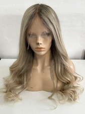 Aschblonde Echthaarperücke Brandneu FULL LACE WIG ROOTED 20"