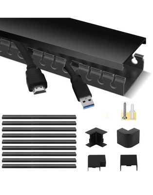 Stages Cable Management Kit Black Hide Wires & Cords 9 Cable Raceways 15.4x1.6x0