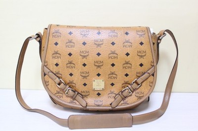 100% Authentic MCM Visetos Cognac Large Cross body Bag