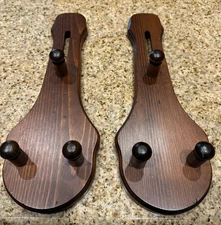 Vintage 2 Wood Small Plate Wall Hanger Holder 14” Three Mountaineers Adjustable