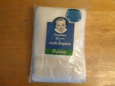 Gerber Organic Cotton Baby 10 Pack Flat White Cloth Diapers 24"x27" 61cm x 68 cm