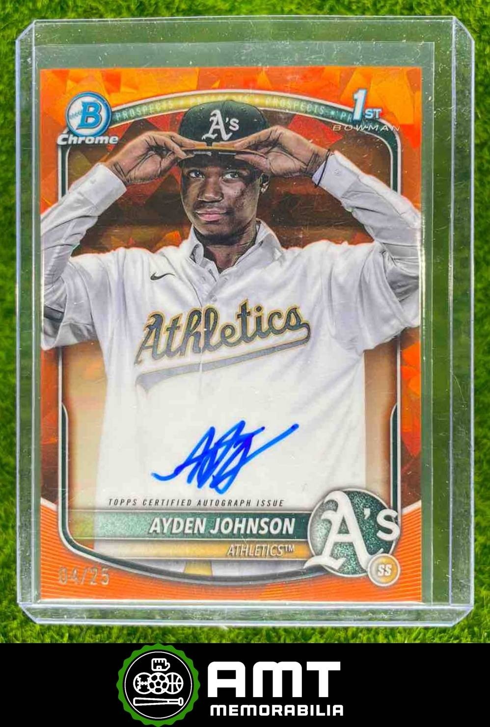 2025 Bowman Chrome Sapphire Ayden Johnson Prospect Auto Orange 4/25 Athletics