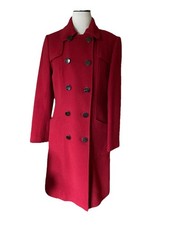 Gabardina vintage TALBOTS de lana roja pelo de conejo doble pecho ventilada 4 RARA