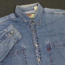 Levi's Denim Shirt Men Large Blue Metal Button Up Utility Western Vintage
