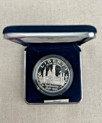 Smithsonian Institution 150th Anniversary Silver Dollar Proof - Mint Box & COA