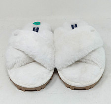 Nautica Womens Faux Fur Criss Cross Slide Slippers Open Toe White Sz 8