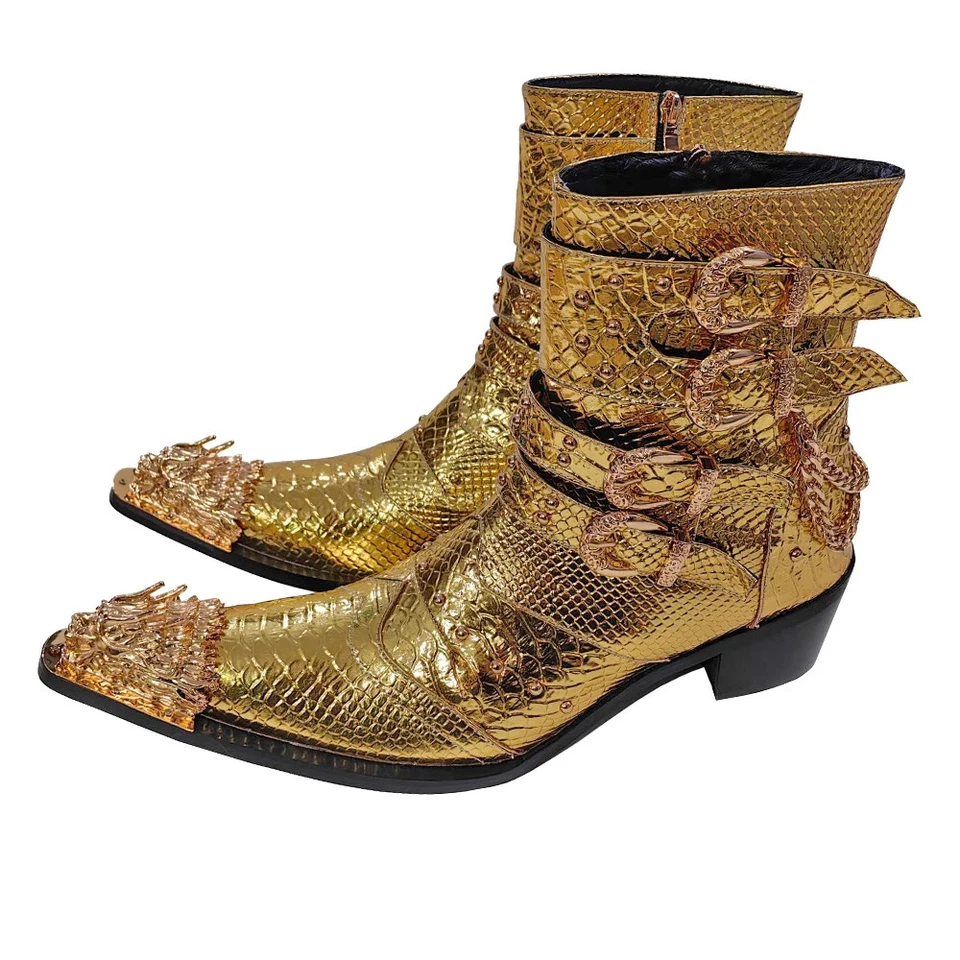 Golden Magic Hombres Zapatos de Vestir Cuero Genuino Fiesta Boda Moda Botas Chelsea Foto 2 de 4