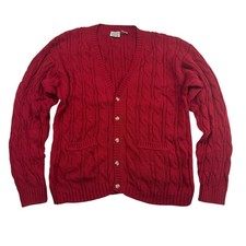 VTG Talbots Kids Red Cable Knit Cardigan Sweater  L/S V-Neck Sz XXL 100% Cotton