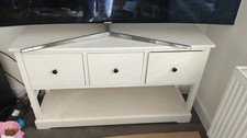 White TV Bench Cabinet Unit Hemnes Style 3 Drawers Media Stand Storage