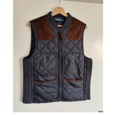 Polo Ralph Lauren Steppweste Herren S dunkelblau braun Lederbesatz