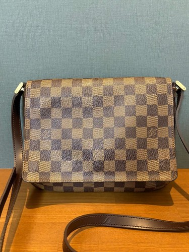 Louis Vuitton Damier Musette Tango Long Shoulder Bag Brown Leather Excellent
