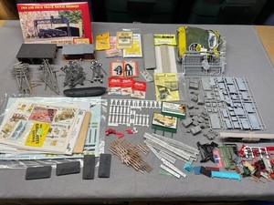 Bulk lot of Various HO Scale Detail Parts, Signs, Decals & Landscaping Items