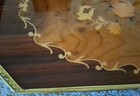 Vtg Italian Sorrento Marquetry Tray: Floral Inlaid Lacquered Wood & Gilt Brass — photo 4