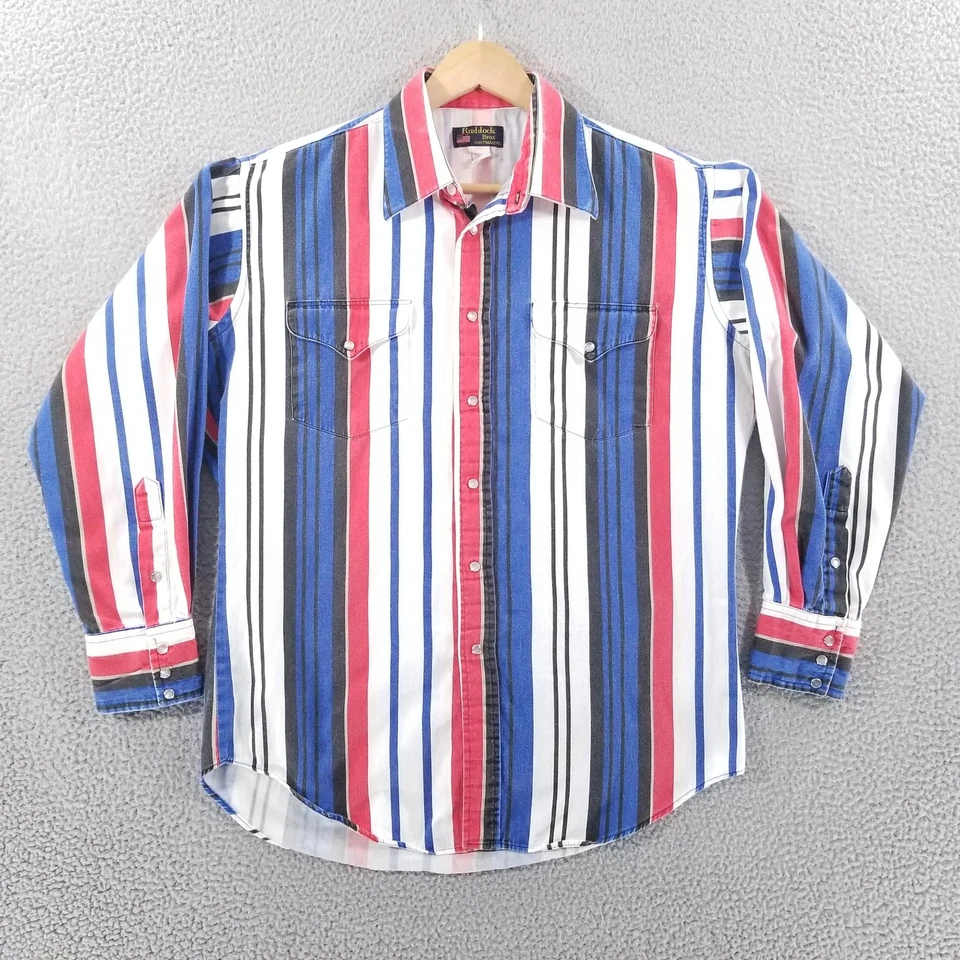 Camisa Ruddock Bros Mediana Roja Blanca Azul Perla Occidental A Presión Hecha en EE. UU. Patriótica Foto 2 de 4