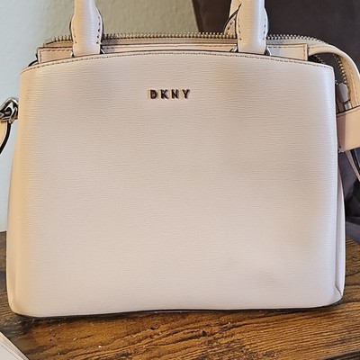 DKNY Beige Satchel Top Handle Cross-Body Bag Women Strap Accent Gold Hardware