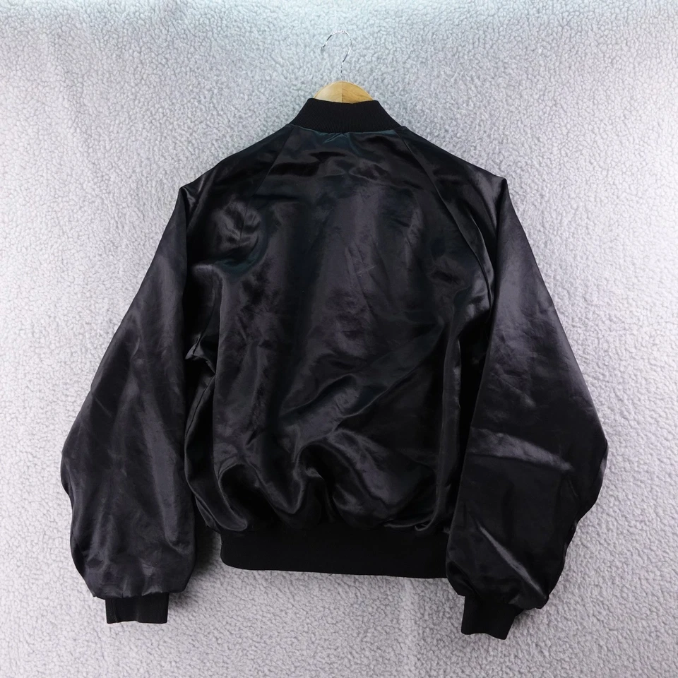 Chaqueta de bombardero vintage DARE para mujer S satinada negra roja con logotipo Pla Jac Dunbrooke Foto 2 de 4