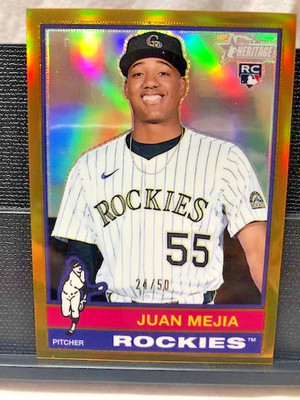 2025 Topps Heritage High Number SSP 24/50 Chrome Gold #599/Juan Mejia (RC) Mint