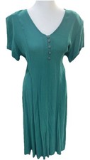 90s Vtg Betsy Lauren Dress Women  s Sz 7/8 Green Button Up Cottage-core midi