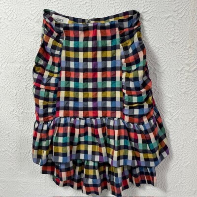 Voice Of The World Skirt Jrs 00 Multi Color Checks Ruffle Ruched Sides Very Rare