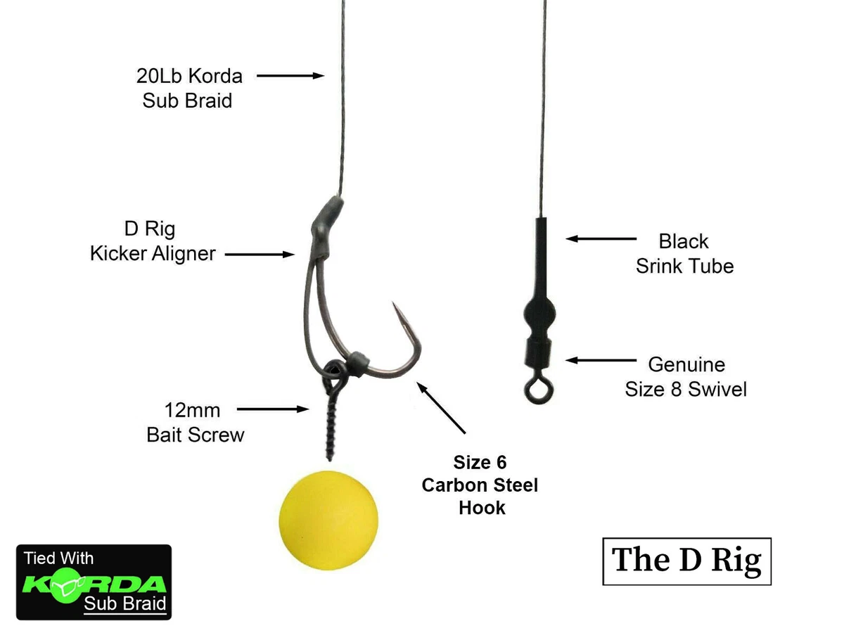 5 KORDA Sub braid D RIG Kicker Rigs size 6 hooks carp fishing