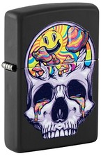 Zippo 48737, Skull & Moon Design, Black Light Process, Black Matte Lighter, NEW