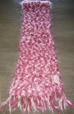 DRESSING BETSY brand PINKS SHIMMERY WINTER SCARF FRINGE TRIM so soft!